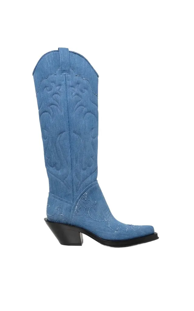 Capitana Cowboy Boot in Light Blue Recycled Cotton Linen Denim Capitana Cowboy Boot in Light Blue Recycled Cotton Linen Denim