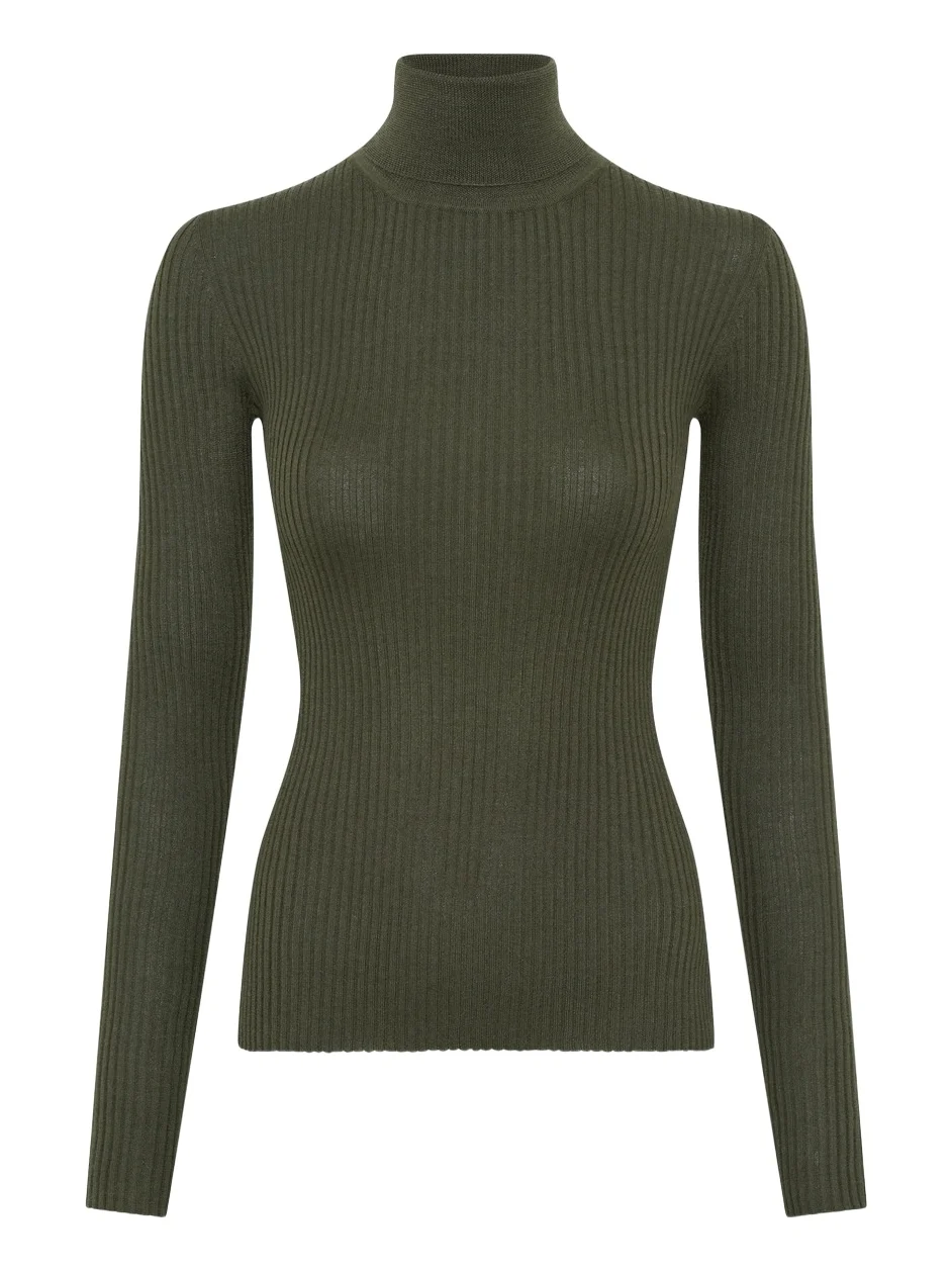 Gabriela Hearst Peppe Knit Turtleneck Sweater in Deep Olive Cashmere