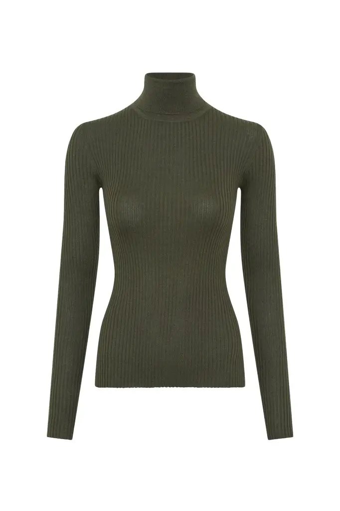 Gabriela Hearst Peppe Knit Turtleneck Sweater in Deep Olive Cashmere