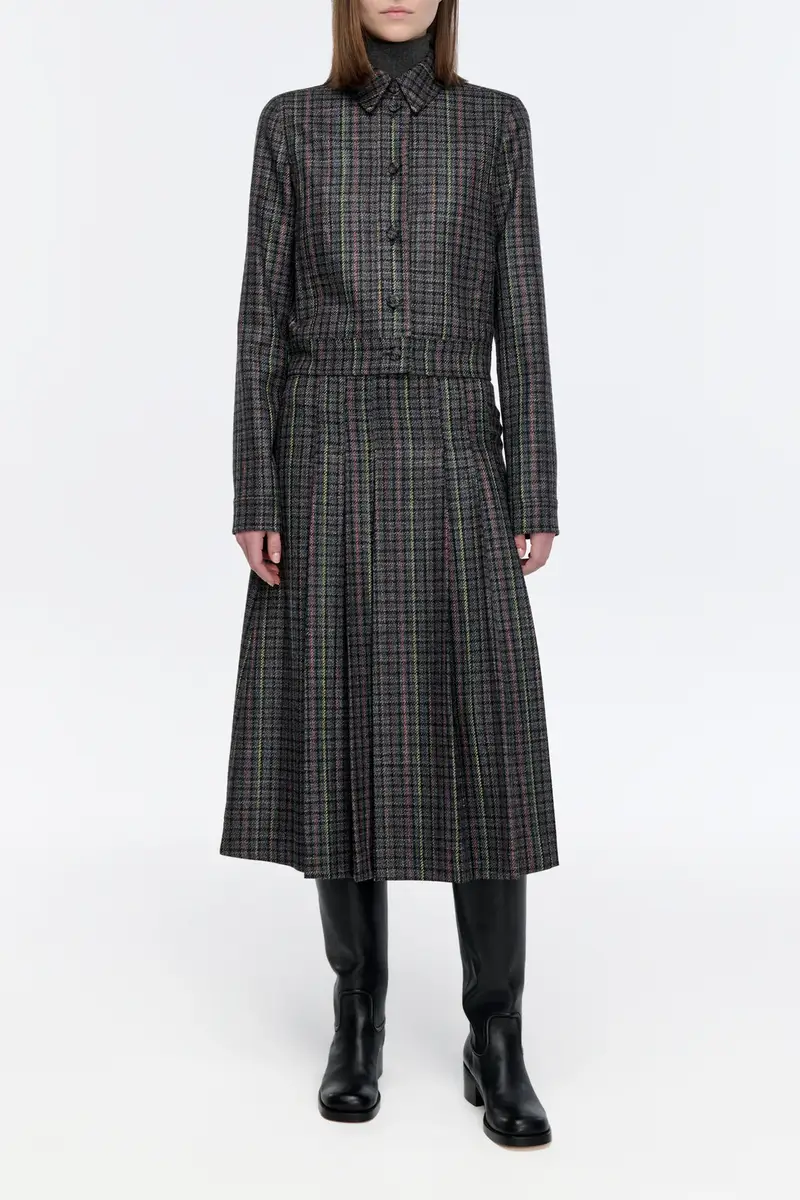 Gabriela Hearst Wesley Pleated Skirt in Charcoal Multi Wool Silk Houndstooth | Thumbnail 2 Gabriela Hearst Wesley Pleated Skirt in Charcoal Multi Wool Silk Houndstooth | Thumbnail 2