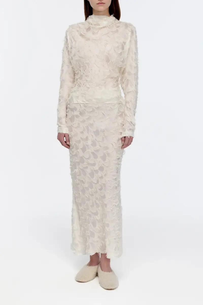 Gabriela Hearst Frei Skirt in Ivory Silk Wool Fil Coupé | Thumbnail 2 Gabriela Hearst Frei Skirt in Ivory Silk Wool Fil Coupé | Thumbnail 2