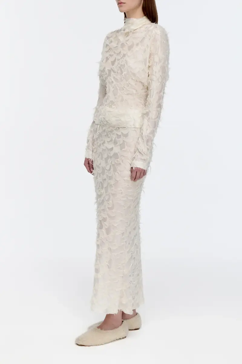 Gabriela Hearst Frei Skirt in Ivory Silk Wool Fil Coupé | Thumbnail 3 Gabriela Hearst Frei Skirt in Ivory Silk Wool Fil Coupé | Thumbnail 3