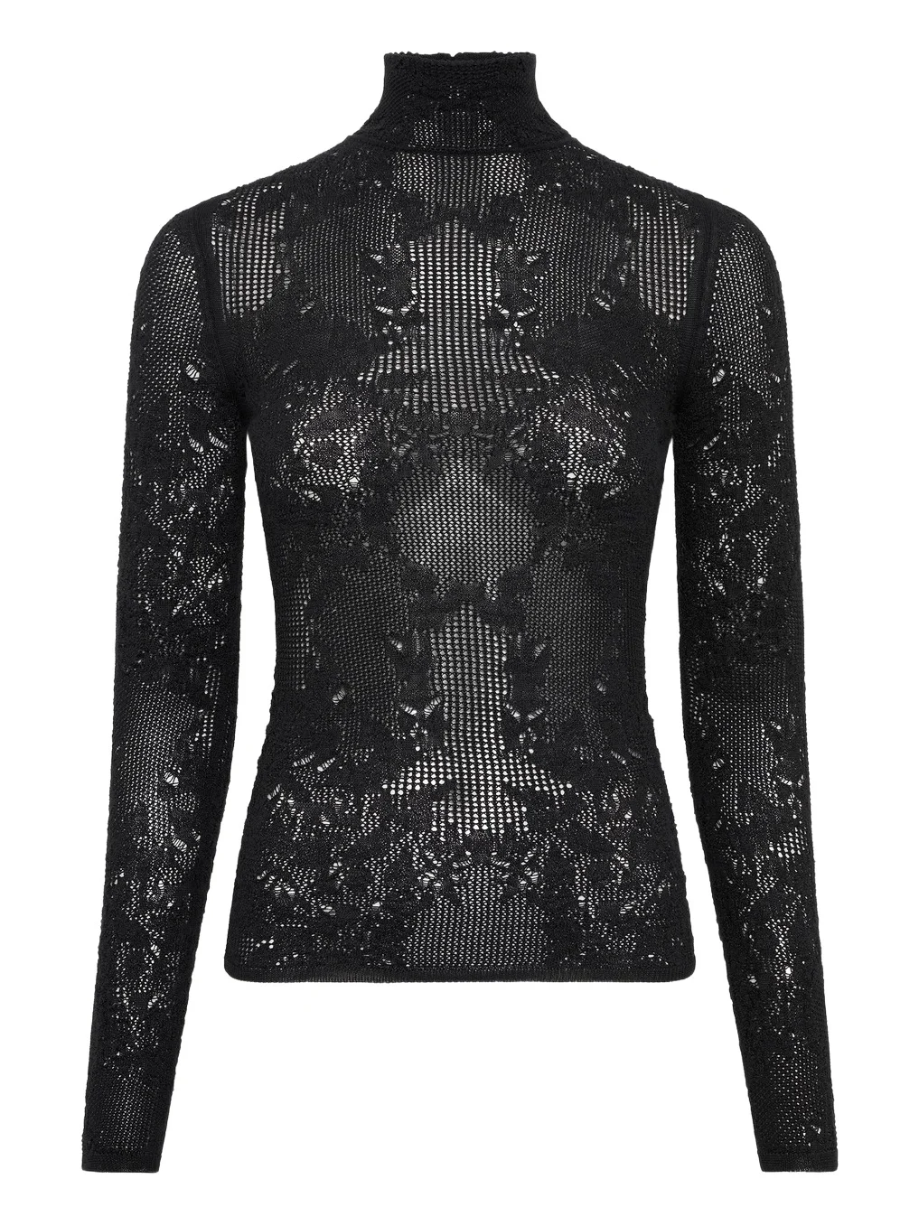 Gabriela Hearst Waite Pointelle Knit Lace Top in Black Silk Merino Wool