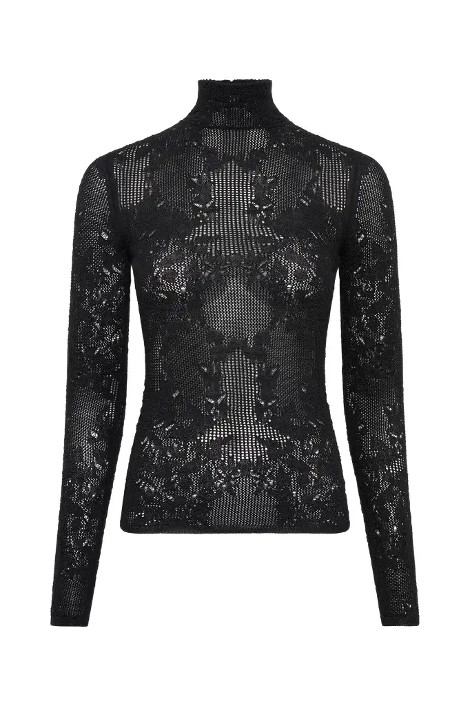 Gabriela Hearst Waite Pointelle Knit Lace Top in Black Silk Merino Wool