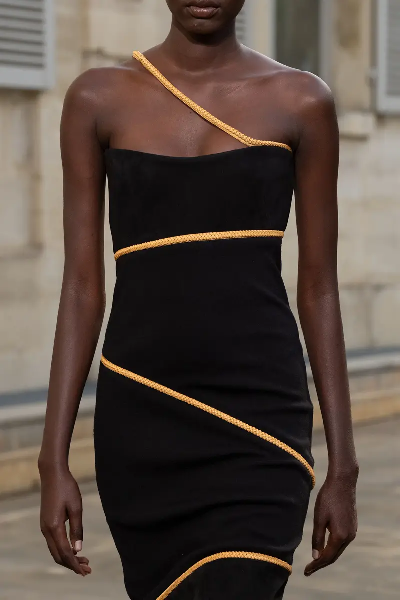 Gabriela Hearst Tibor Rope Strapless Maxi Dress in Black Suede & Merino Wool | Thumbnail 3