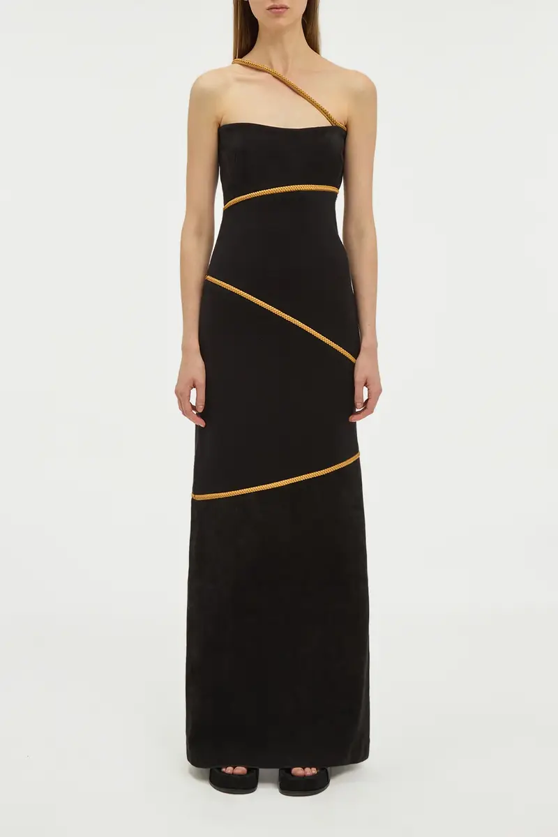 Gabriela Hearst Tibor Rope Strapless Maxi Dress in Black Suede & Merino Wool | Thumbnail 4