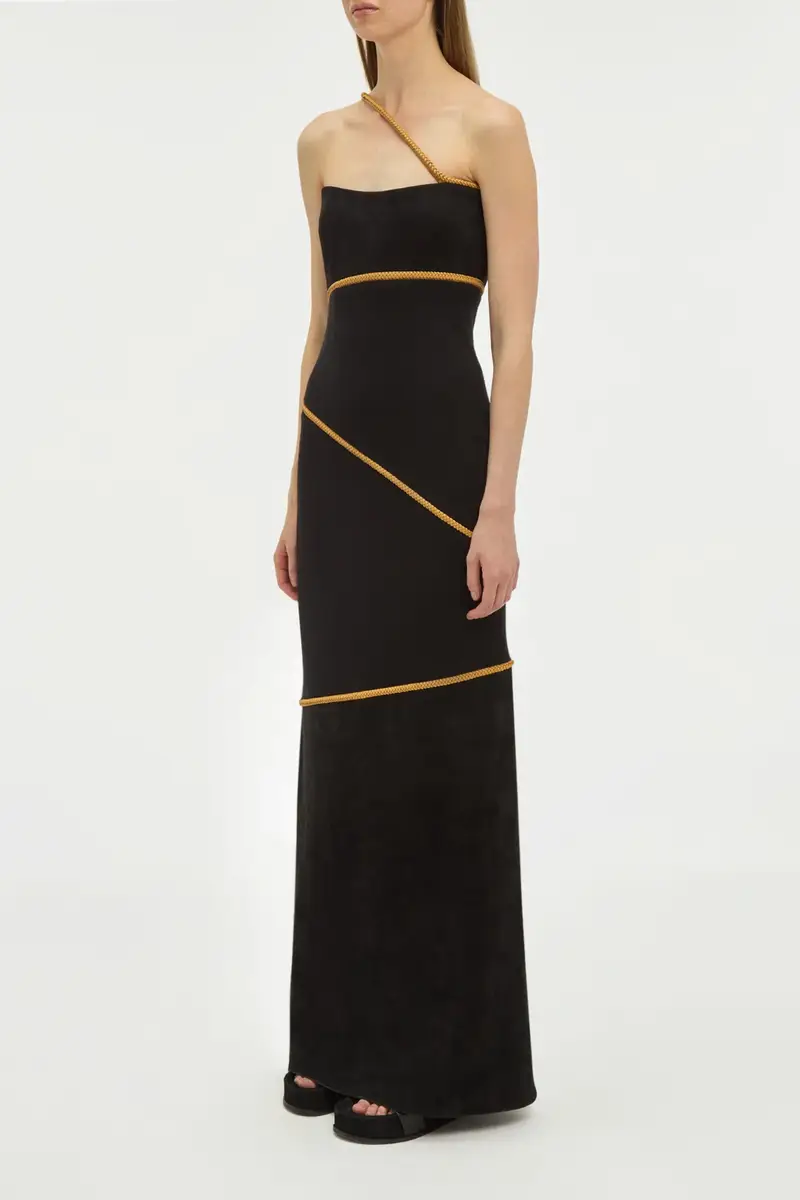 Gabriela Hearst Tibor Rope Strapless Maxi Dress in Black Suede & Merino Wool | Thumbnail 5
