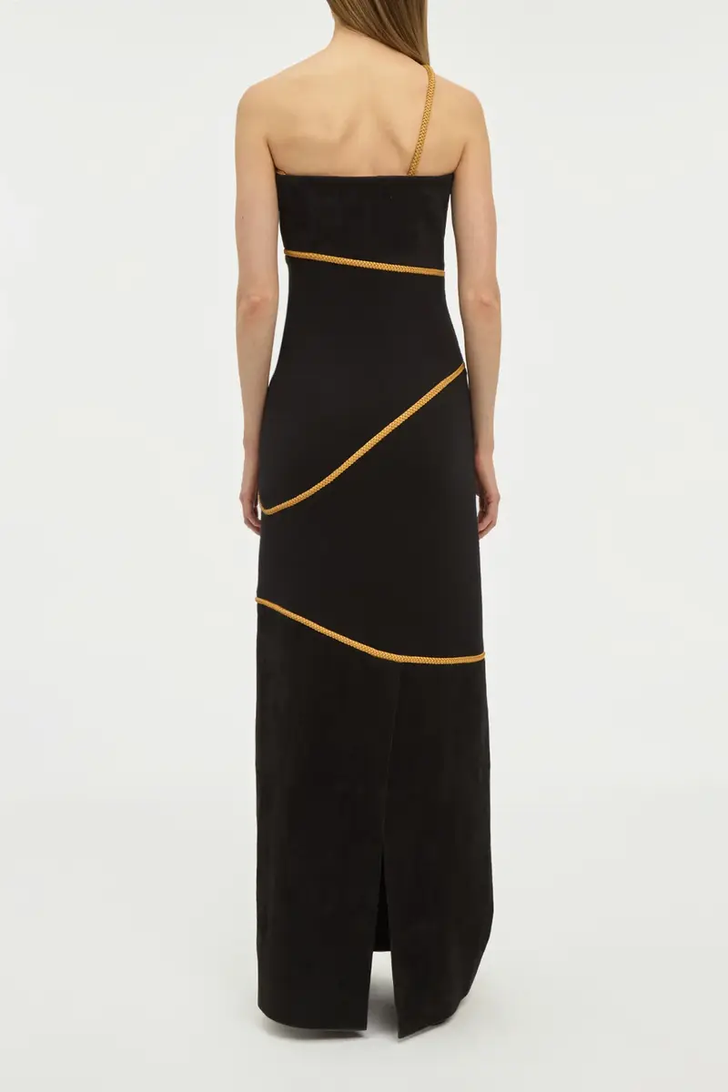 Gabriela Hearst Tibor Rope Strapless Maxi Dress in Black Suede & Merino Wool | Thumbnail 6