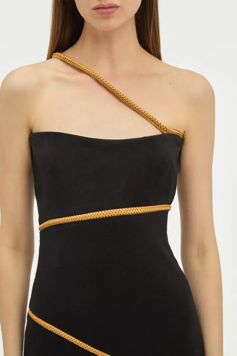 Gabriela Hearst Tibor Rope Strapless Maxi Dress in Black Suede & Merino Wool | Thumbnail 7