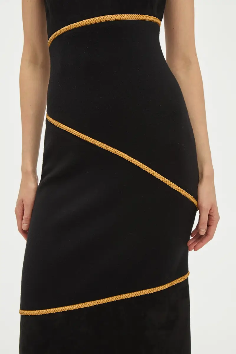 Gabriela Hearst Tibor Rope Strapless Maxi Dress in Black Suede & Merino Wool | Thumbnail 8