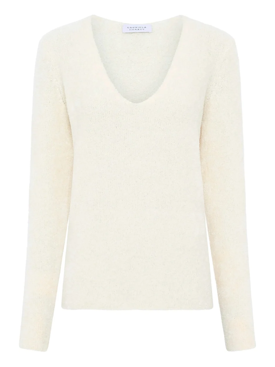 Gabriela Hearst Ward Knit V-Neck Sweater in Ivory Silk