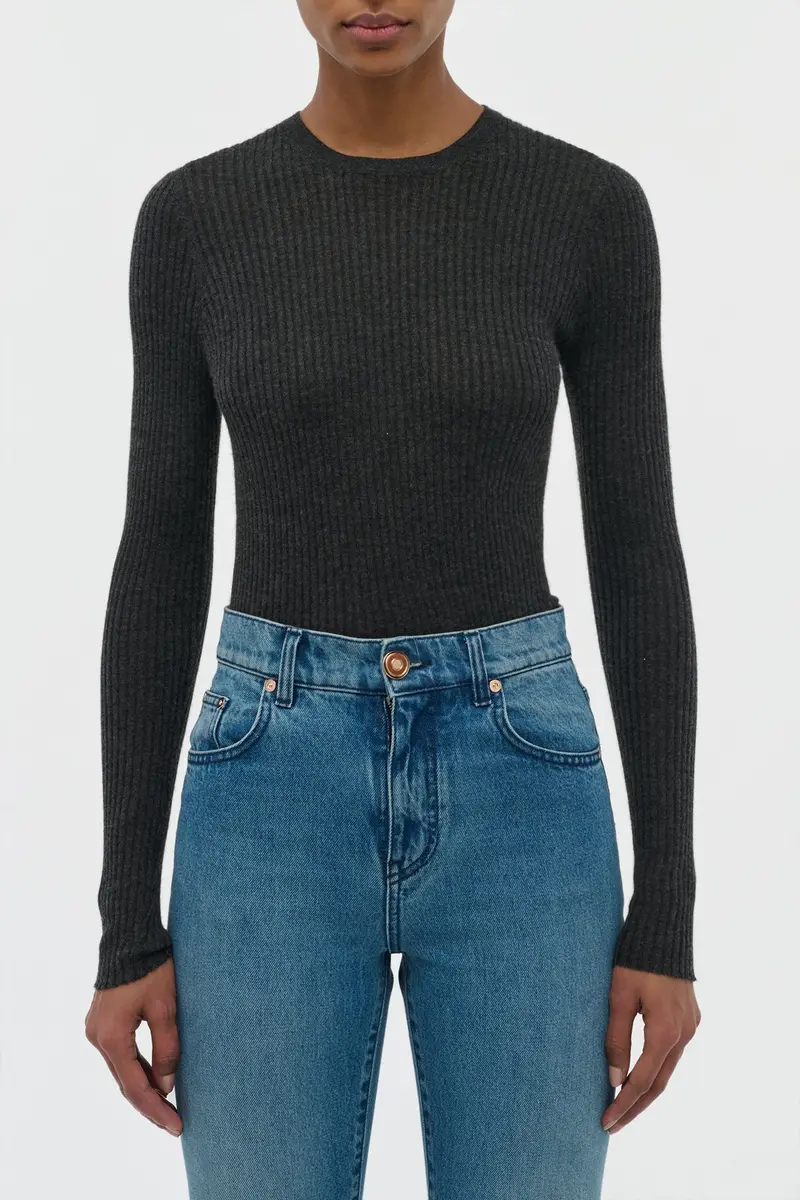 Gabriela Hearst Browning Knit Sweater in Charcoal Cashmere Silk | Thumbnail 2 Gabriela Hearst Browning Knit Sweater in Charcoal Cashmere Silk | Thumbnail 2