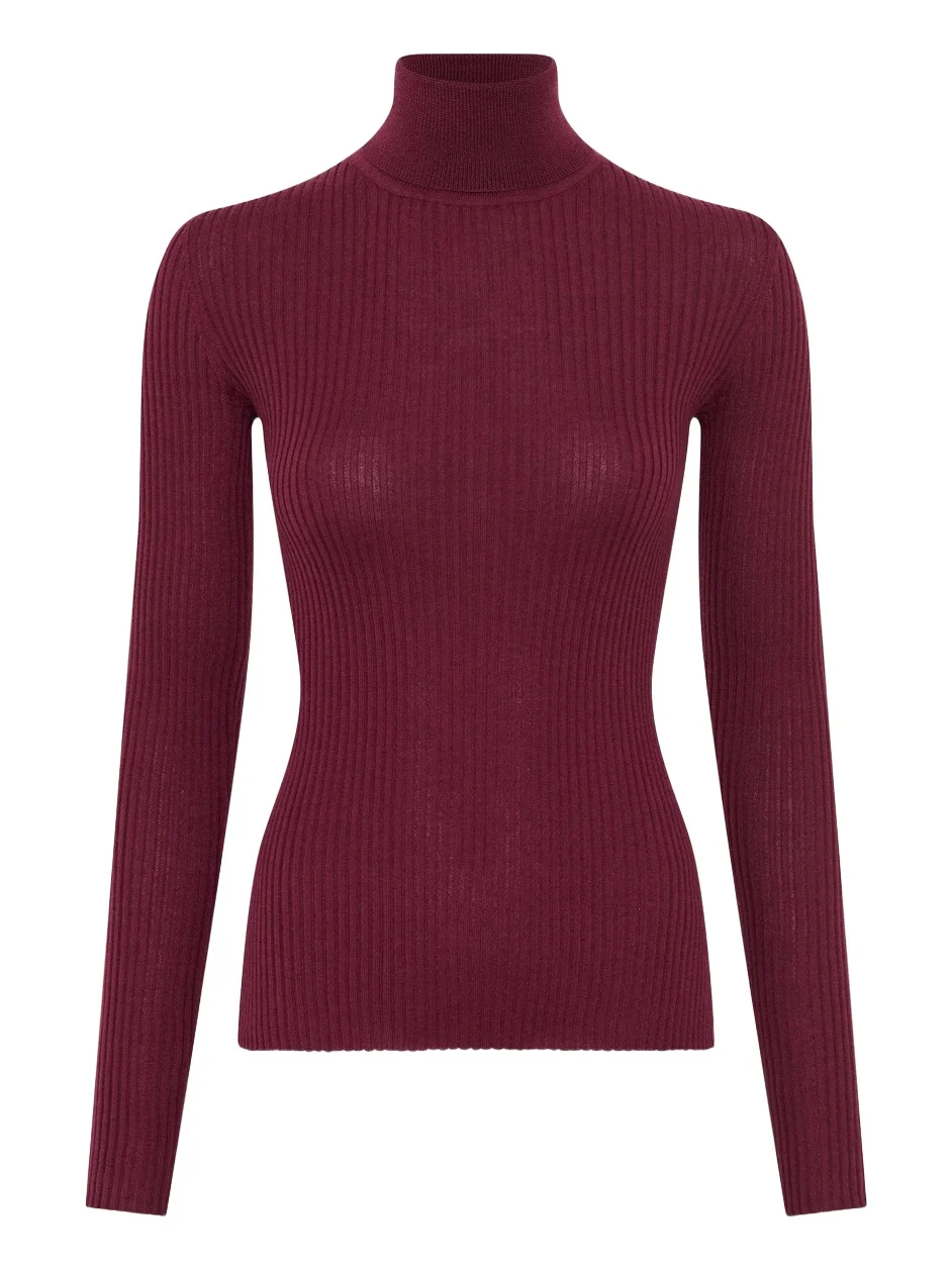 Gabriela Hearst Peppe Knit Turtleneck in Bordeaux Cashmere Silk