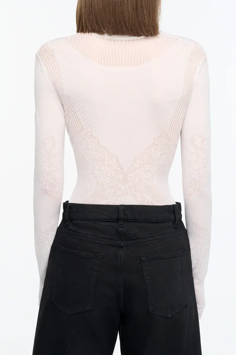 Gabriela Hearst Severn Pointelle Knit Lace Henley in White Merino Wool | Thumbnail 4 Gabriela Hearst Severn Pointelle Knit Lace Henley in White Merino Wool | Thumbnail 4