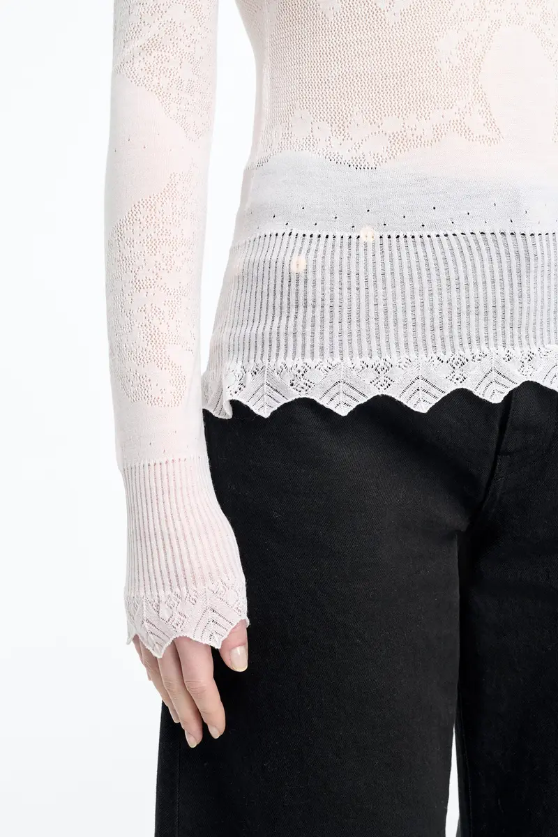 Gabriela Hearst Severn Pointelle Knit Lace Henley in White Merino Wool | Thumbnail 6 Gabriela Hearst Severn Pointelle Knit Lace Henley in White Merino Wool | Thumbnail 6