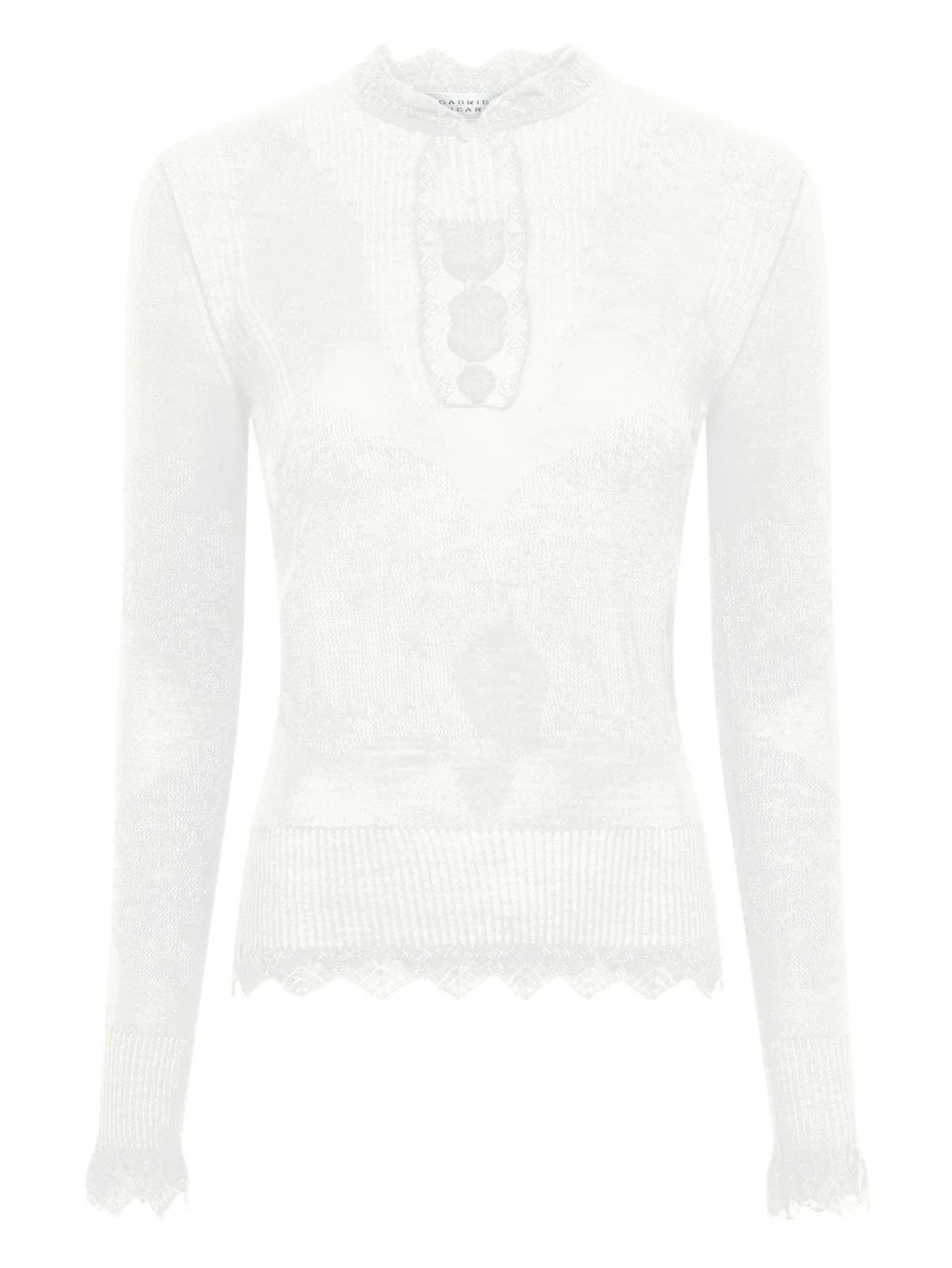 Severn Pointelle Knit Lace Henley in White Merino Wool Severn Pointelle Knit Lace Henley in White Merino Wool