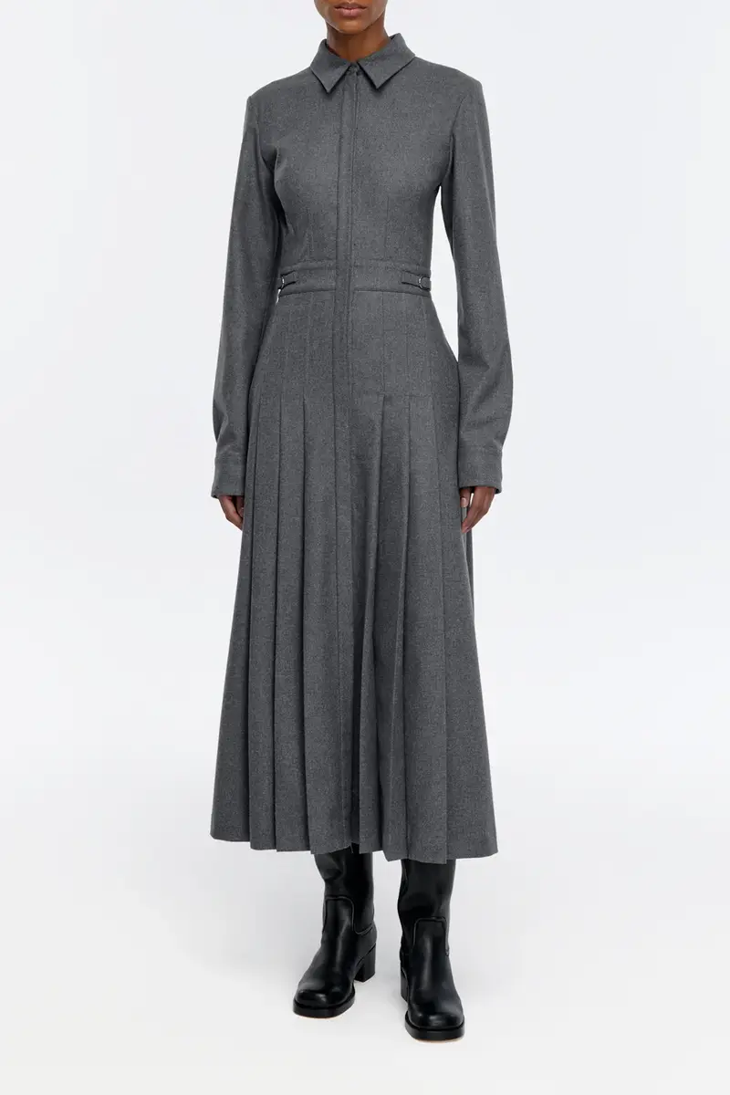 Gabriela Hearst Ethel Shirtdress in Smoke Wool Cashmere Flannel | Thumbnail 2