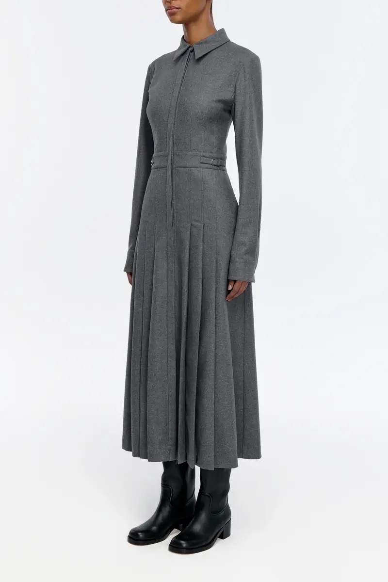 Gabriela Hearst Ethel Shirtdress in Smoke Wool Cashmere Flannel | Thumbnail 3