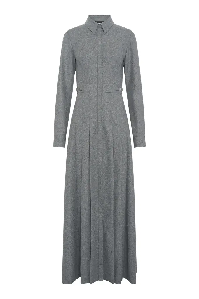 Gabriela Hearst Ethel Shirtdress in Smoke Wool Cashmere Flannel