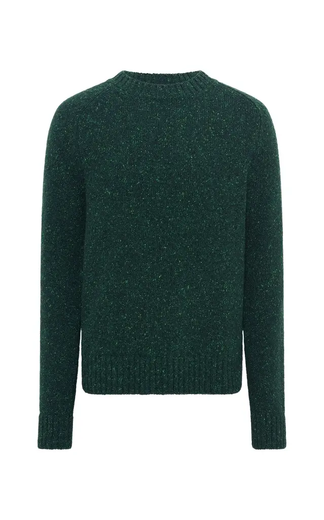 Gabriela Hearst Daniel Knit Sweater in English Green Speckled Aran Cashmere