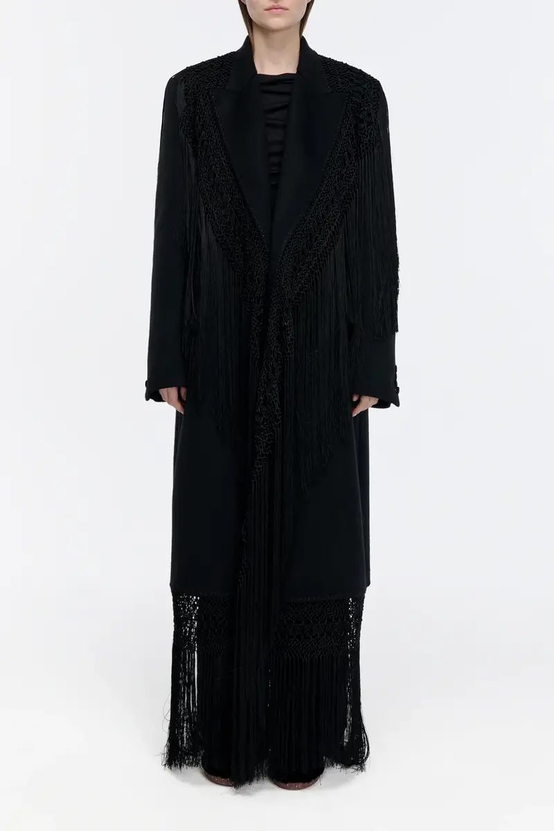 Gabriela Hearst Mcaffrey Fringe Coat in Black Double-face Recycled Cashmere with Silk Macrame | Thumbnail 3 Gabriela Hearst Mcaffrey Fringe Coat in Black Double-face Recycled Cashmere with Silk Macrame | Thumbnail 3