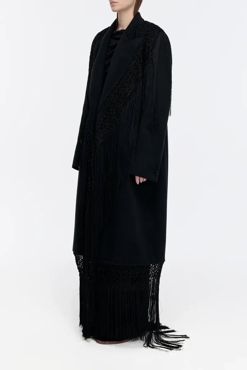 Gabriela Hearst Mcaffrey Fringe Coat in Black Double-face Recycled Cashmere with Silk Macrame | Thumbnail 4 Gabriela Hearst Mcaffrey Fringe Coat in Black Double-face Recycled Cashmere with Silk Macrame | Thumbnail 4