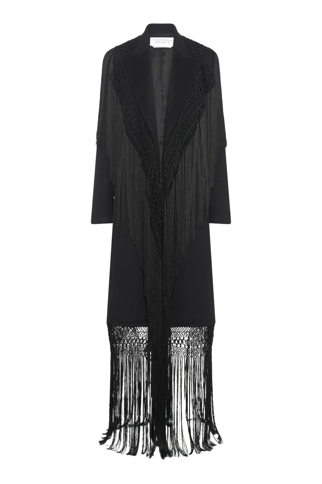 Gabriela Hearst Mcaffrey Fringe Coat in Black Double-face Recycled Cashmere with Silk Macrame