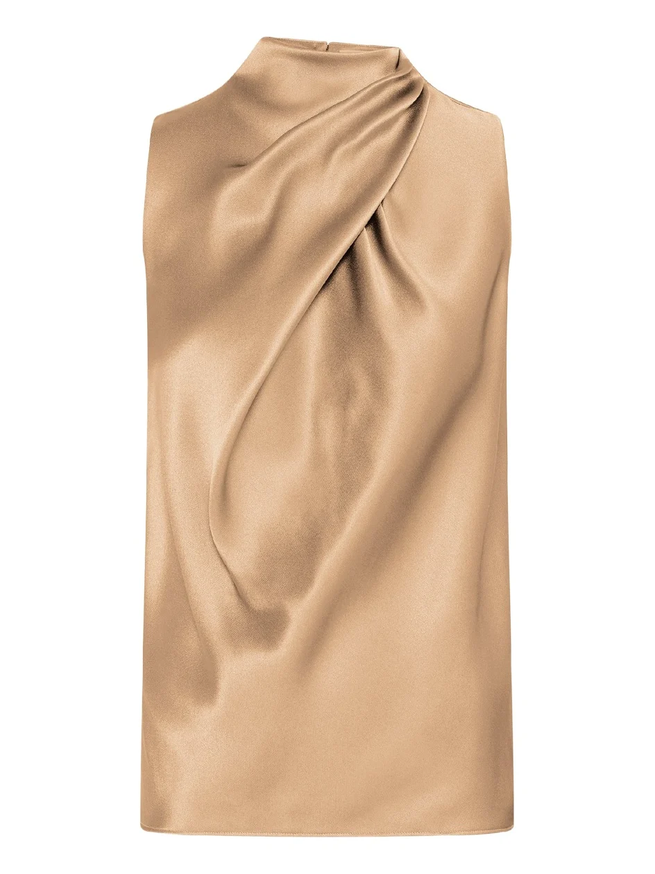 Melina Top in Camel Silk Satin