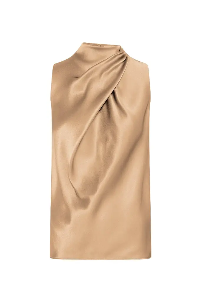 Melina Top in Camel Silk Satin Melina Top in Camel Silk Satin