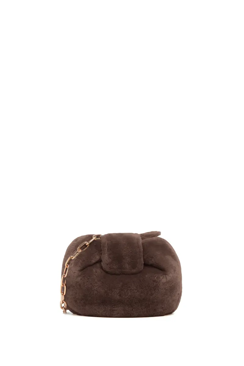 Gabriela Hearst Soft Demi Clutch with Chain in Mocha Shearling | Thumbnail 2 Gabriela Hearst Soft Demi Clutch with Chain in Mocha Shearling | Thumbnail 2