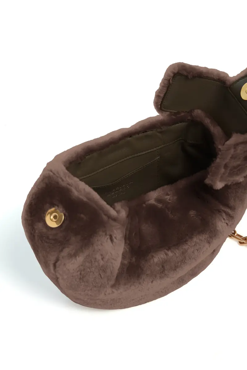 Gabriela Hearst Soft Demi Clutch with Chain in Mocha Shearling | Thumbnail 4 Gabriela Hearst Soft Demi Clutch with Chain in Mocha Shearling | Thumbnail 4