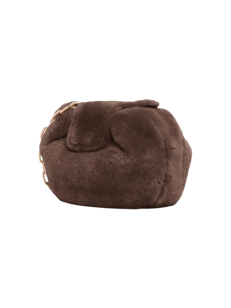 Gabriela Hearst Soft Demi Clutch with Chain in Mocha Shearling