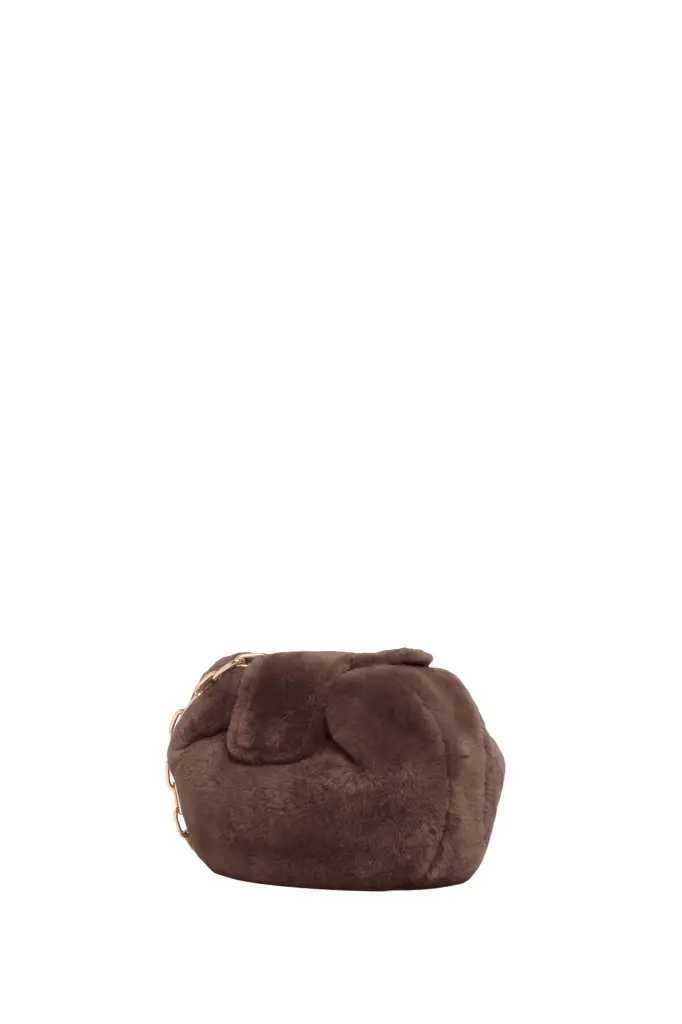 Gabriela Hearst Soft Demi Clutch with Chain in Mocha Shearling