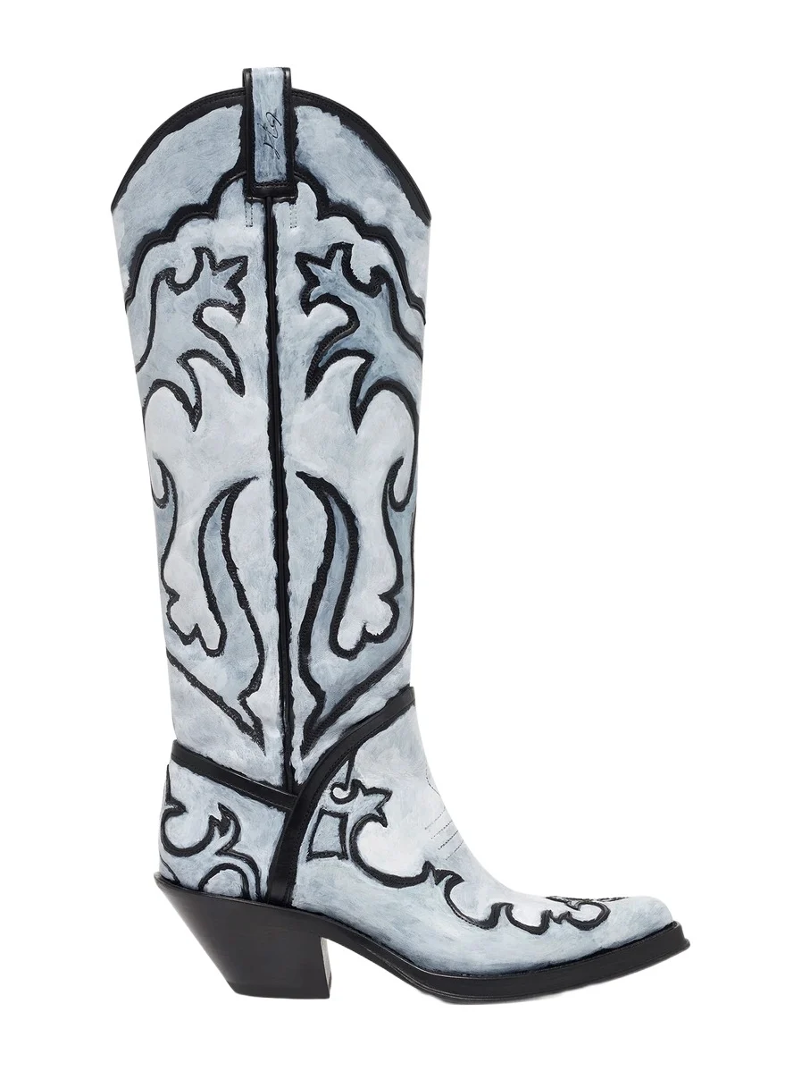 Gabriela Hearst Hand Painted Capitana Cowboy Boot in Grey Leather