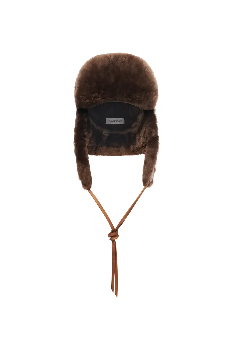 Gabriela Hearst Karina Hat in Cognac Vachetta Leather & Brown Recycled Fur | Thumbnail 2