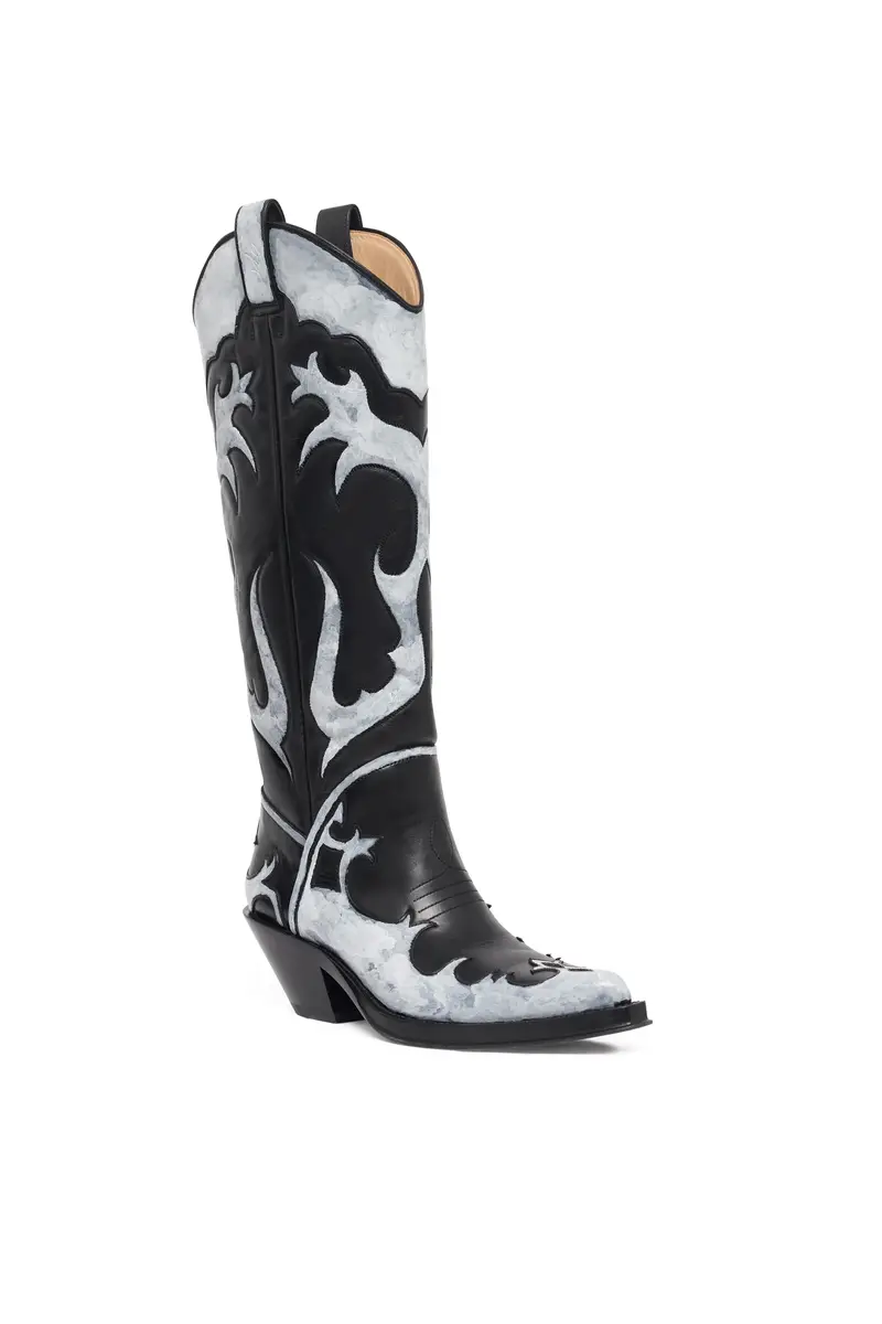 Gabriela Hearst Hand Painted Capitana Cowboy Boot in Black & Grey Leather | Thumbnail 2 Gabriela Hearst Hand Painted Capitana Cowboy Boot in Black & Grey Leather | Thumbnail 2