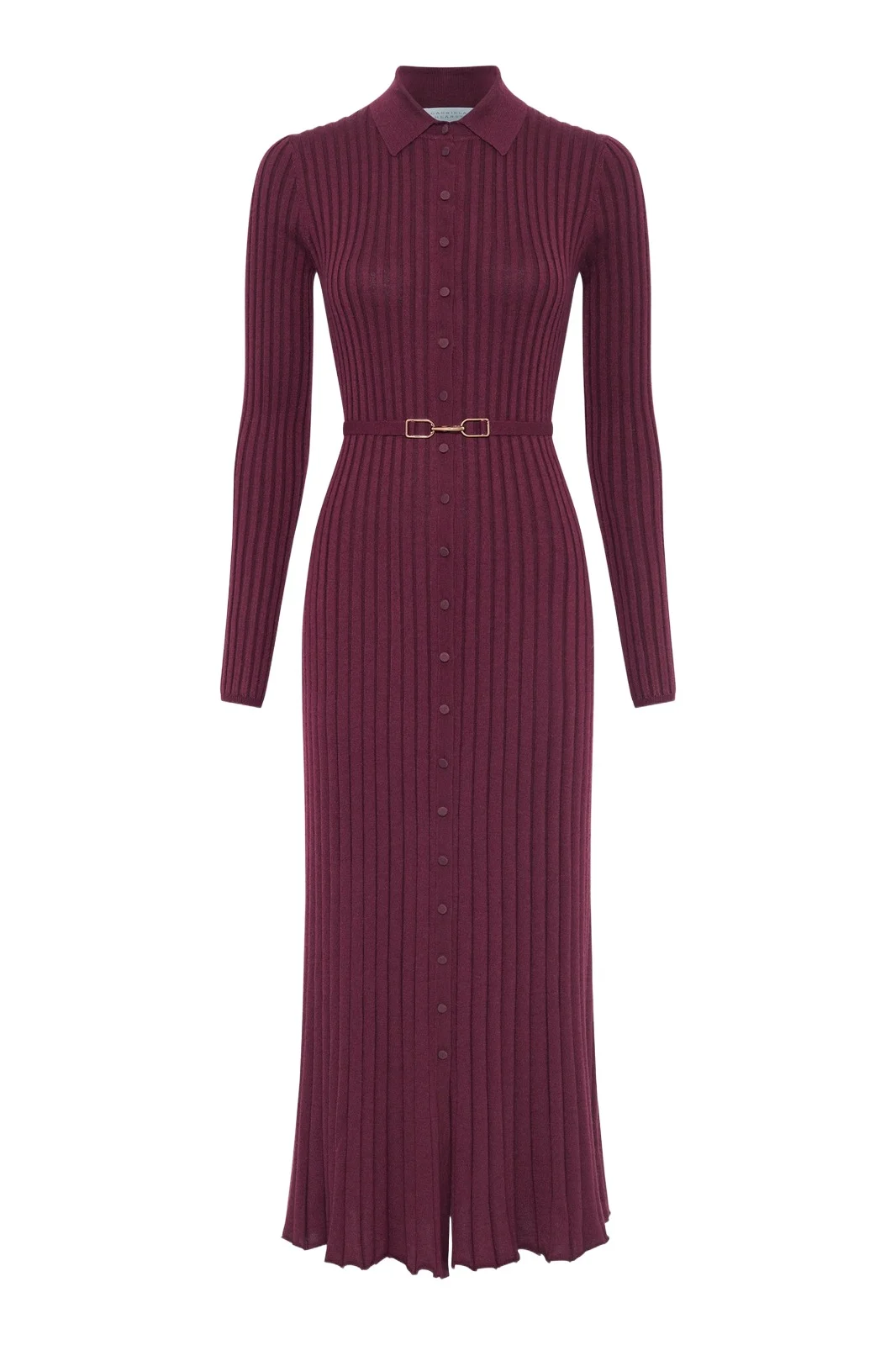 Gabriela Hearst Tenes Knit Shirtdress in Bordeaux Cashmere Silk