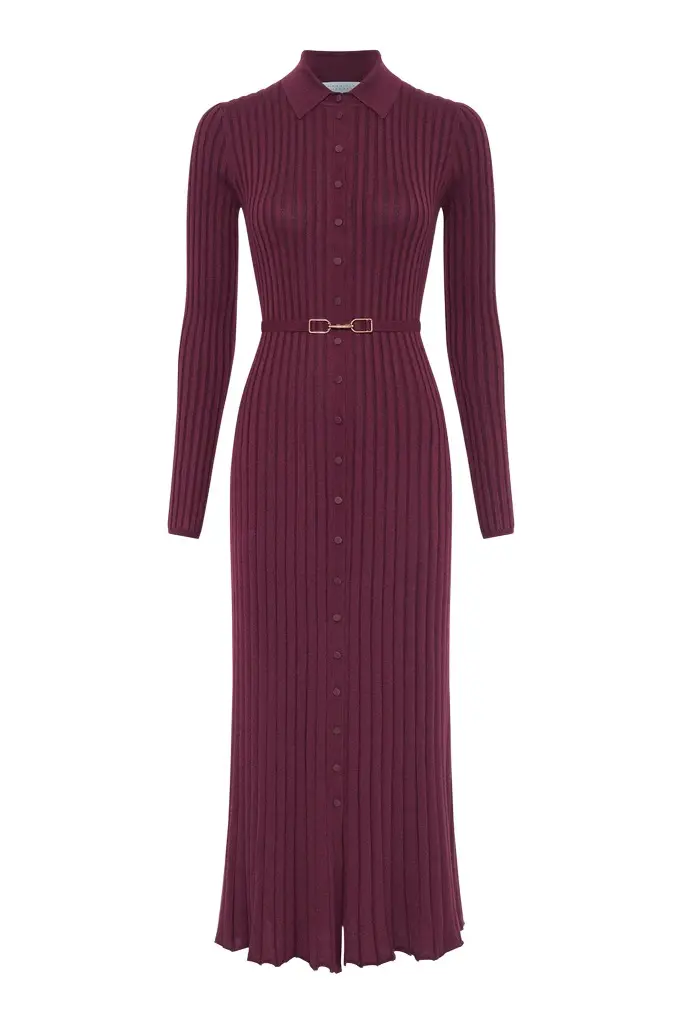 Tenes Knit Shirtdress in Bordeaux Cashmere Silk