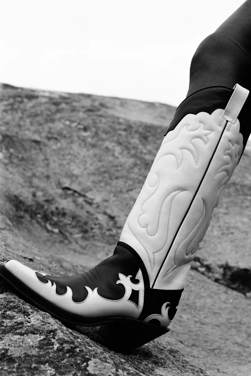 Gabriela Hearst Capitana Cowboy Boot in White & Black Pearlized Leather | Thumbnail 2