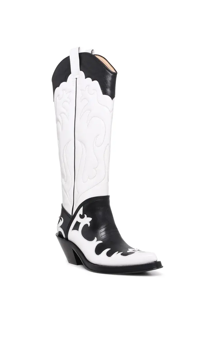 Gabriela Hearst Capitana Cowboy Boot in White & Black Pearlized Leather | Thumbnail 3