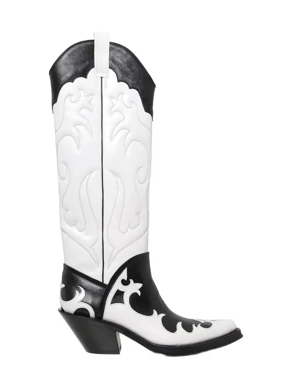 Gabriela Hearst Capitana Cowboy Boot in White & Black Pearlized Leather