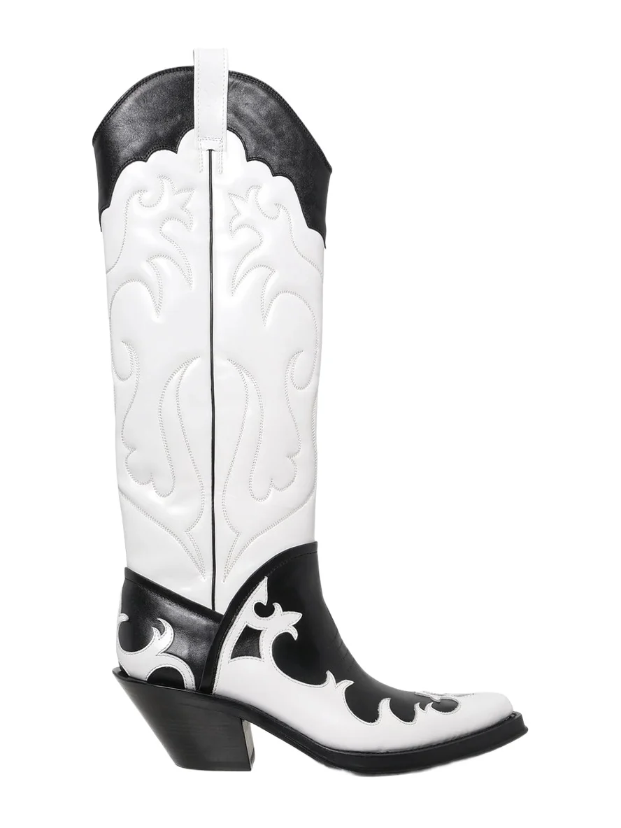 Gabriela Hearst Capitana Cowboy Boot in White & Black Pearlized Leather