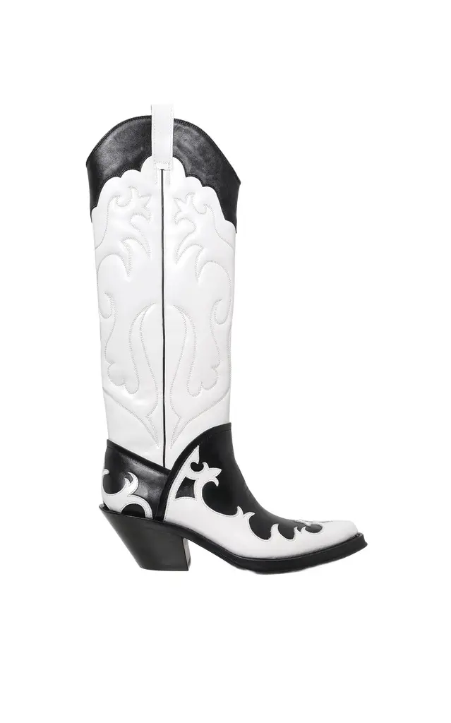 Capitana Cowboy Boot in White & Black Pearlized Leather Capitana Cowboy Boot in White & Black Pearlized Leather