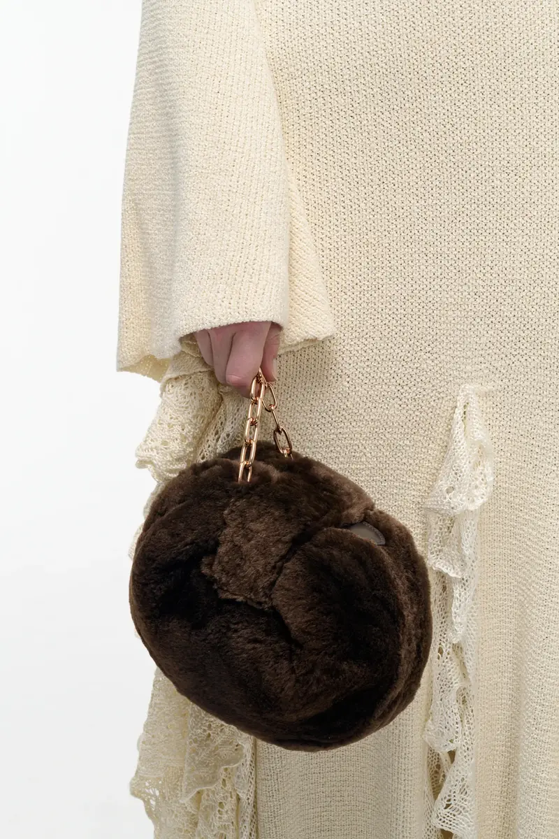 Gabriela Hearst Soft Demi Clutch with Chain in Chocolate Recycled Fur | Thumbnail 2 Gabriela Hearst Soft Demi Clutch with Chain in Chocolate Recycled Fur | Thumbnail 2