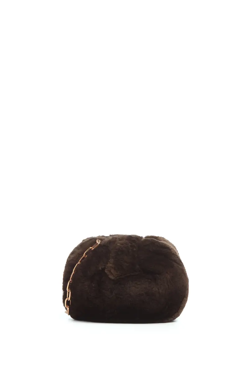 Gabriela Hearst Soft Demi Clutch with Chain in Chocolate Recycled Fur | Thumbnail 3 Gabriela Hearst Soft Demi Clutch with Chain in Chocolate Recycled Fur | Thumbnail 3