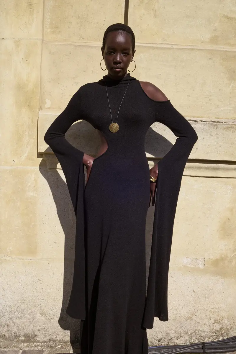 Gabriela Hearst Daya Cutout Knit Hoodie Maxi Dress in Black Mulberry Silk | Thumbnail 11