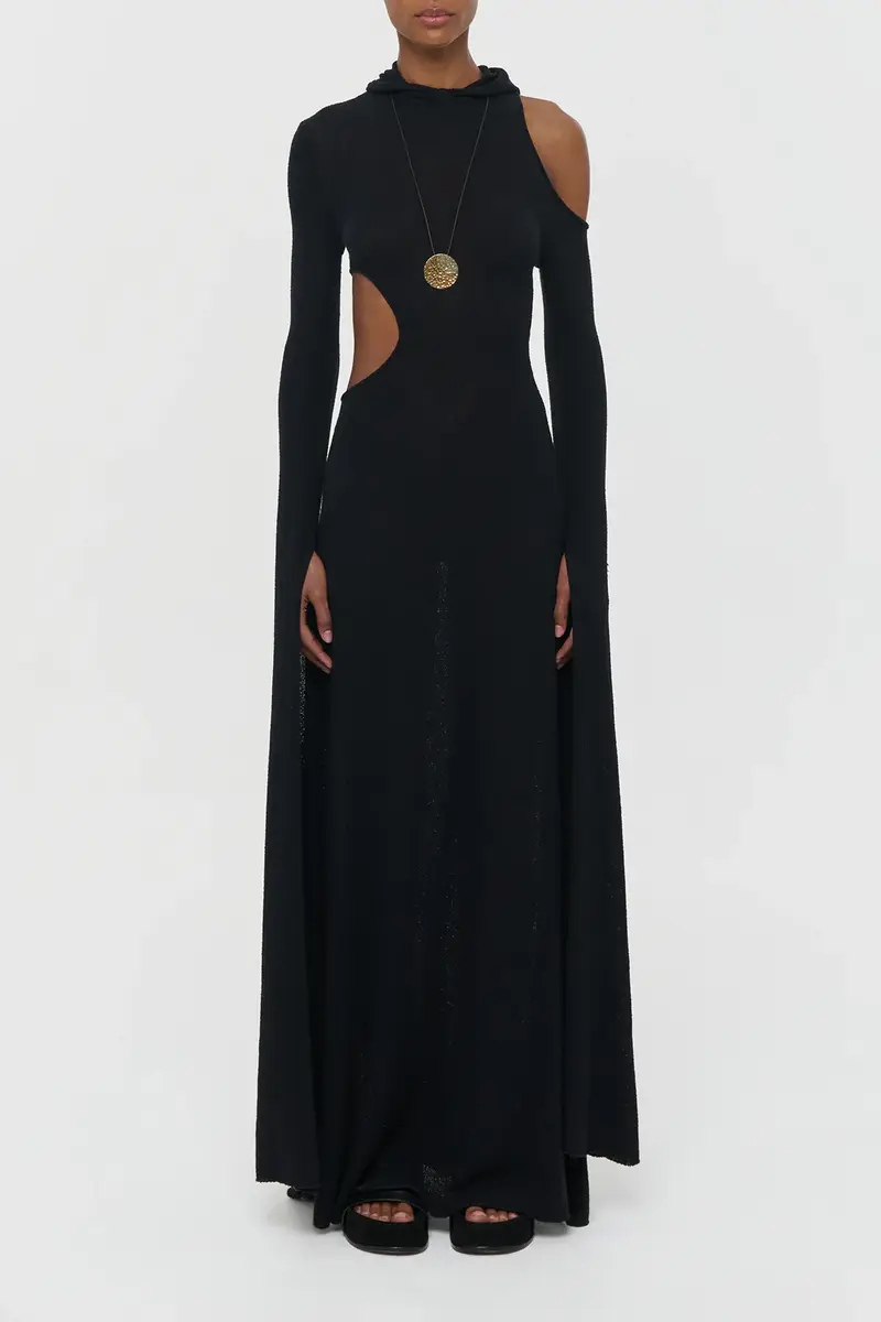 Gabriela Hearst Daya Cutout Knit Hoodie Maxi Dress in Black Mulberry Silk | Thumbnail 4