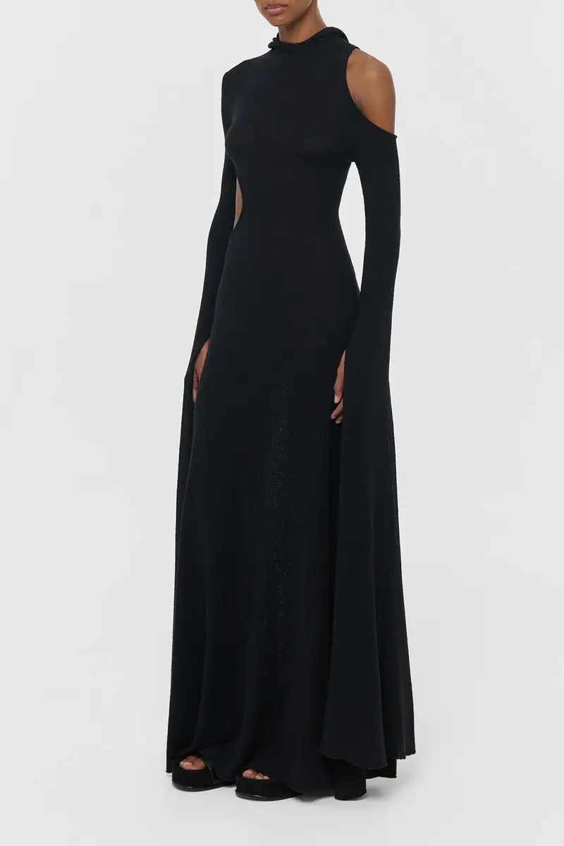 Gabriela Hearst Daya Cutout Knit Hoodie Maxi Dress in Black Mulberry Silk | Thumbnail 5