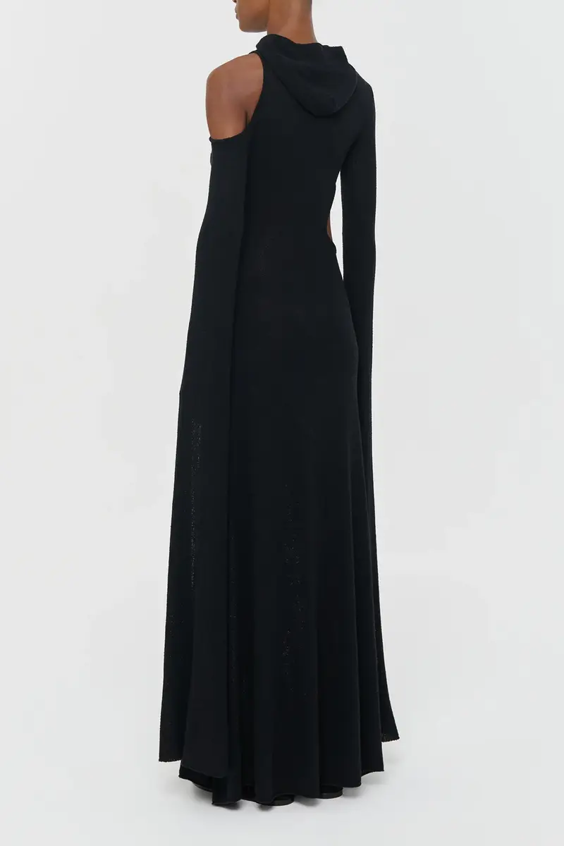Gabriela Hearst Daya Cutout Knit Hoodie Maxi Dress in Black Mulberry Silk | Thumbnail 6
