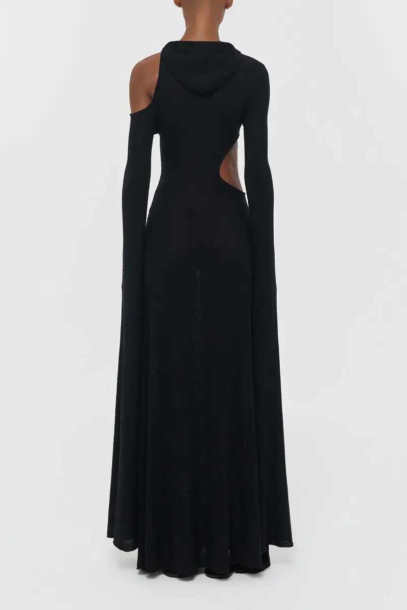 Gabriela Hearst Daya Cutout Knit Hoodie Maxi Dress in Black Mulberry Silk | Thumbnail 7